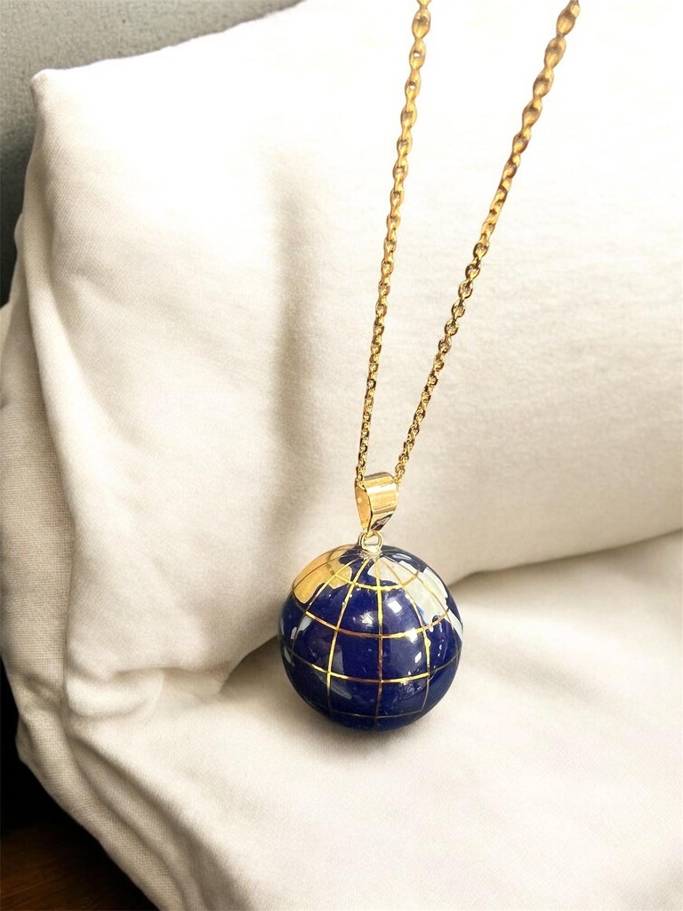 COLGANTE de BOLA del MUNDO de Lapislázuli y vetas de Oro Amarillo de 18 k