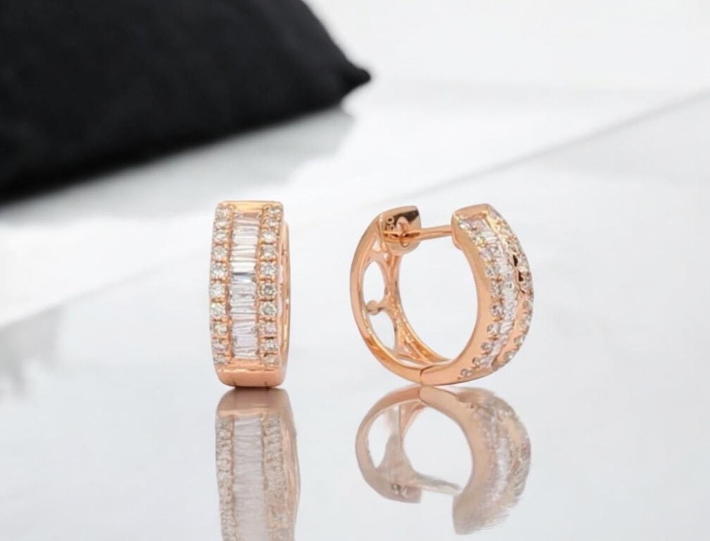 ARGOLLLA  de ORO Rosa 18 kilates y Brillantes, Pendientes de mujer, Argollas de Oro con brillantes, Aretes de mujer