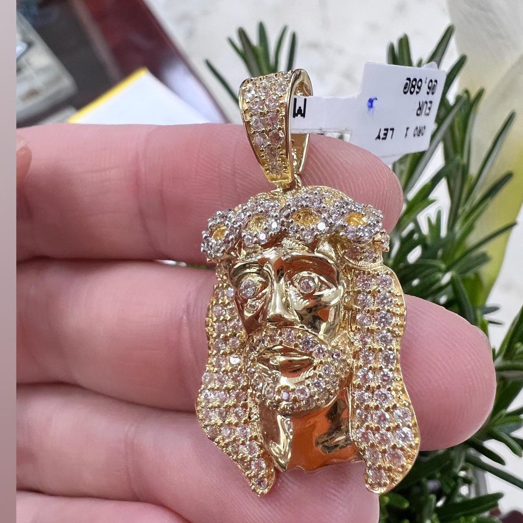 COLGANTE Cabeza Circonita de Jesús Oro Amarillo 18 kilates, Cristo Oro Amarillo 18k, Colgante religiosoo