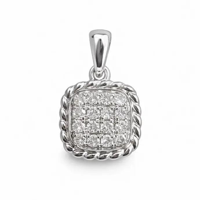 COLGANTE Cuadrado de BRILLANTES en Oro Blanco de 18 Kilates