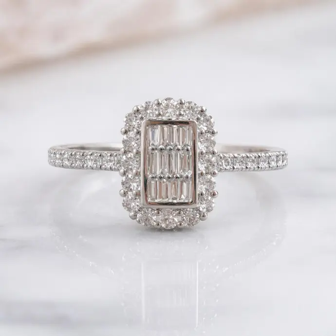 ANILLO Rectangular con DIAMANTES en Oro Blanco 18 MUJER