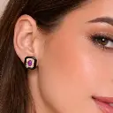 Pendientes Rubíes, Ágatas y  Brillantes en Oro Amarillo  18k