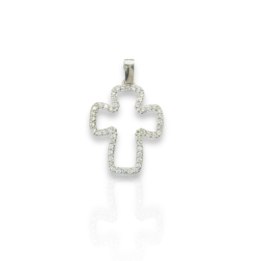 [C0 18] COLGANTE  en forma de CRUZ de Oro Blanco de 18 Kilates y circonitas
