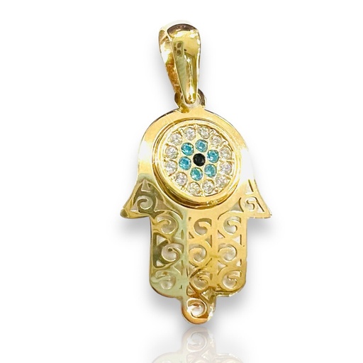 [C0 131] Colgante mano de Fátima de Oro Amarillo y Circonitas