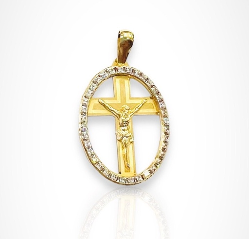 [C023] COLGANTE Oval de Oro Amarillo de 18 kilates y Circonitas
