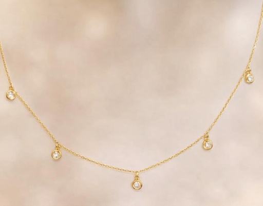 [Co 16] COLLAR De Oro Mujer 18k  5 BRILLANTES de 0.25 kilates en total, Gargantillas de Oro, 2.06 gramos, 45 cm de largo