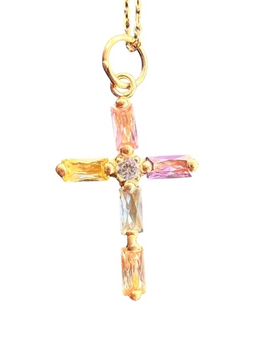 [P 1118] COLGANTE Cruz con circonitas, Oro Amarillo de 18 kilates