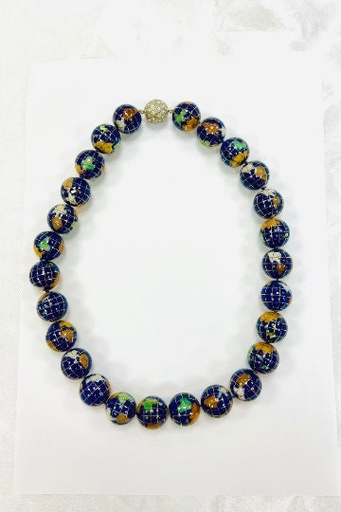 [Co 17] COLLAR de BOLAS del MUNDO de Lapislázuli y vetas de Oro con el Cierre chapado en Plata y circonita, Joyas de Mundo, 2 modelos diferentes