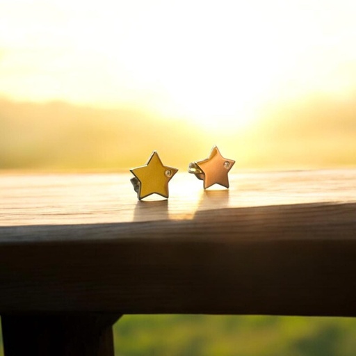 [P 33] PENDIENTE en forma de Estrella en Oro Amarillo de 18 kilates y Circonita, Pendientes estrellas en Oro de 18 kil, Circonitas