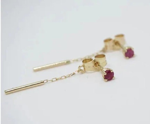 [Pe7] PENDIENTES De ORO 18K Rubíes, Pendientes de ORO Amarillo Rubí 18 Kilates, Oro Amarillo 18k, Pendiente Mujer 18kl 