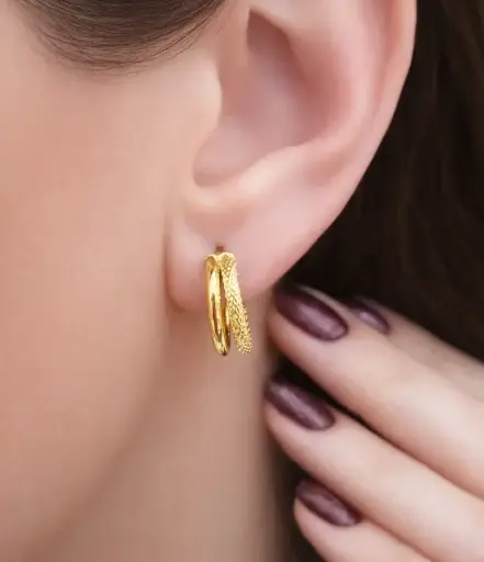 [A 37] ARGOLLAS Dobles de Oro 18K, Pendientes de ORO Amarillo 18 Kilates