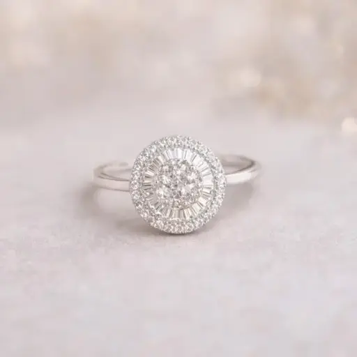 [An2] ANILLO DIAMANTES Oro Blanco 18 k, Brillantes redondos y baguette