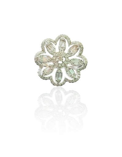 [An 222] ANILLO DIAMANTES en forma de Flor en Oro Blanco de 18 k y brillantes