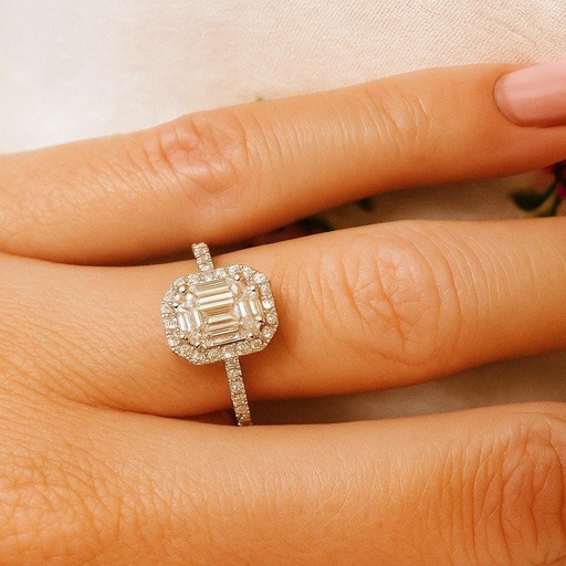 [An 229] ANILLO ORO Blanco de 18 Kilates con Brillantes