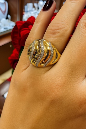 [P1056] ANILLO Oro Amarillo de 18 Kilates y Circonita, ajustable a la medida que desee, Anillos de 18 kilates , 8.16 gramos, Anillo de Oro y piedras