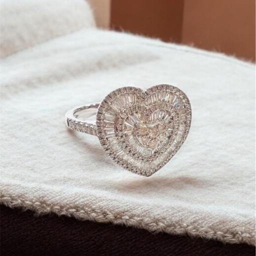 [An 71] ANILLO DE DIAMANTE y Oro blanco 18 k en Forma de Corazón, Anillo de Oro Blanco 18 kilates con Diamantes, Anillos de Diamantes